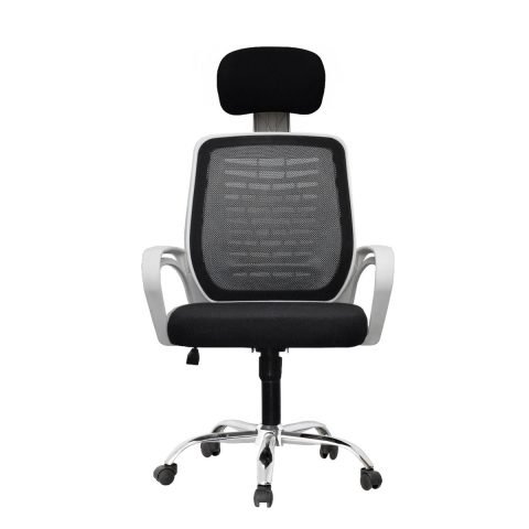 Metal Plastic Mesh Fabric Office Chair - Black and White كرسي مكتب معدن و بلاستيك و قماش ماش - أسود وأبيض