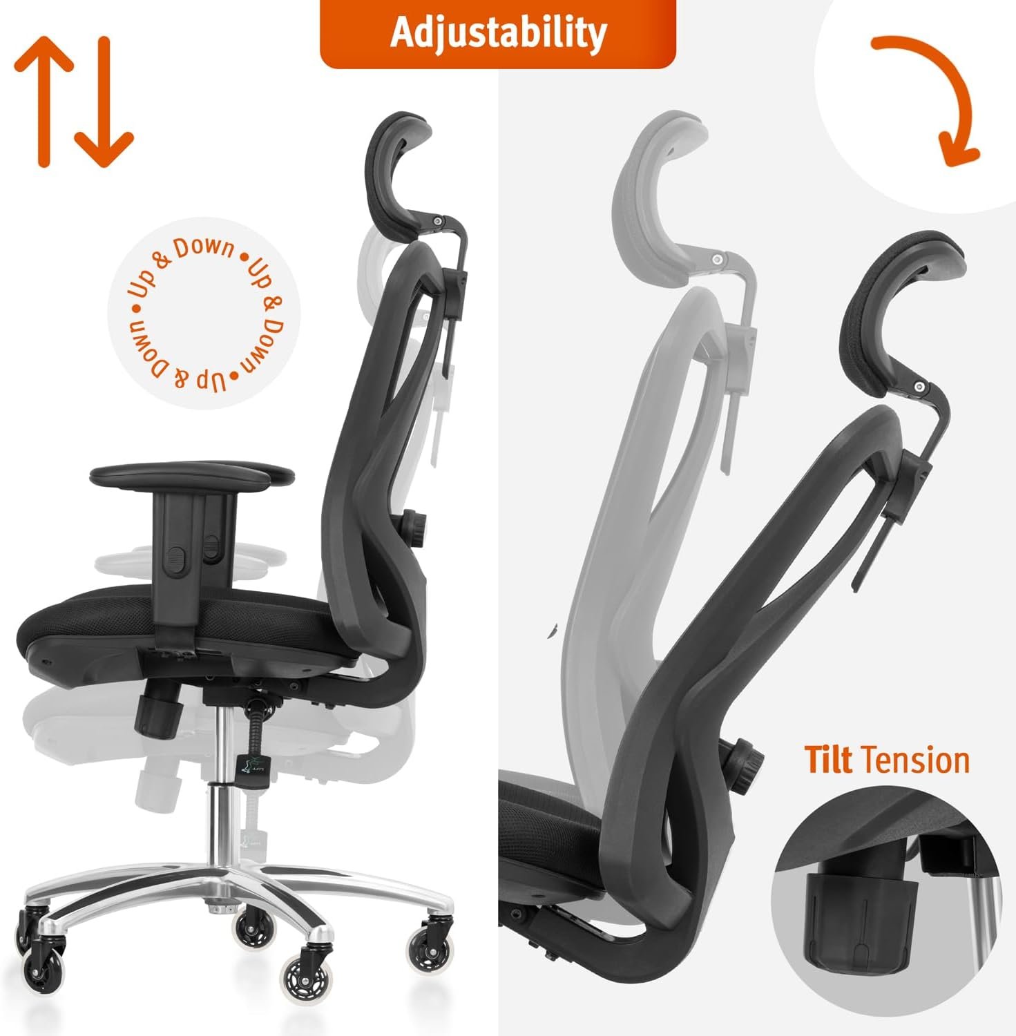 Office Desk Chair, Ergonomic Computer Chair with Adjustable Headrest and Lumbar Support,High Back Executive Swivel Chair - Image 5